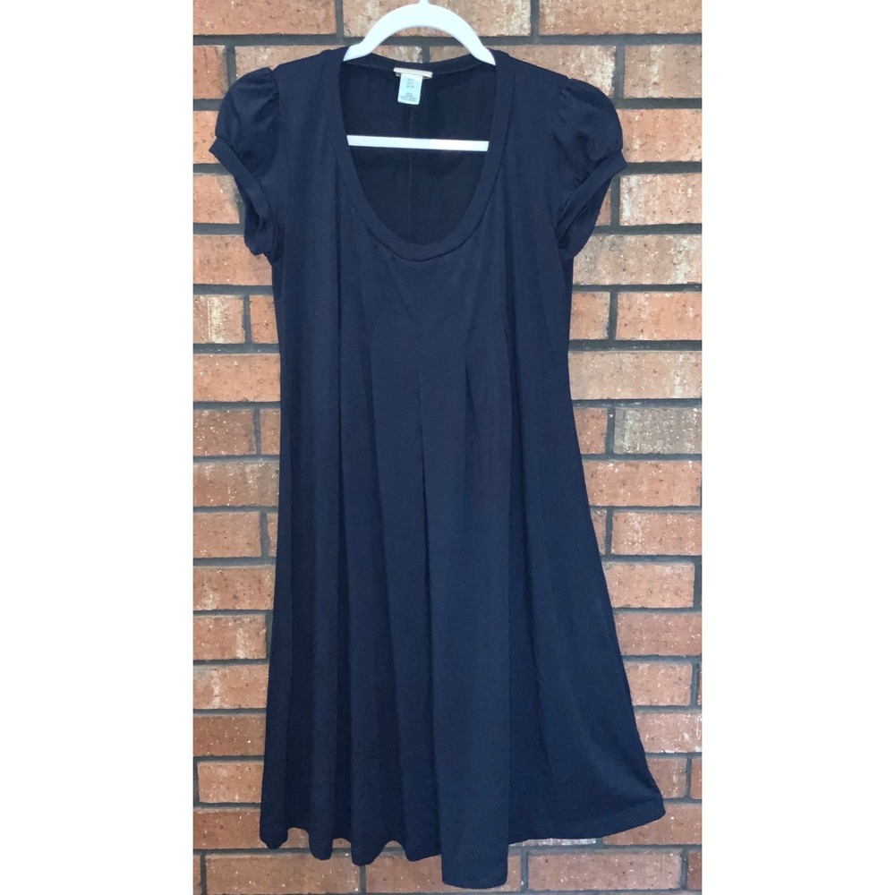 Motherhood Maternity Navy Blue Puff Short Sleeve Scoop‎ Neck Pleated Dress Small